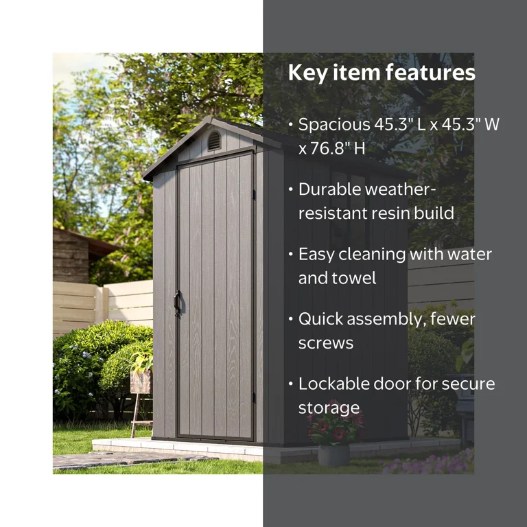 Patiowell, Resin Shed, 4'x4', Gray outdoor garden tool storage