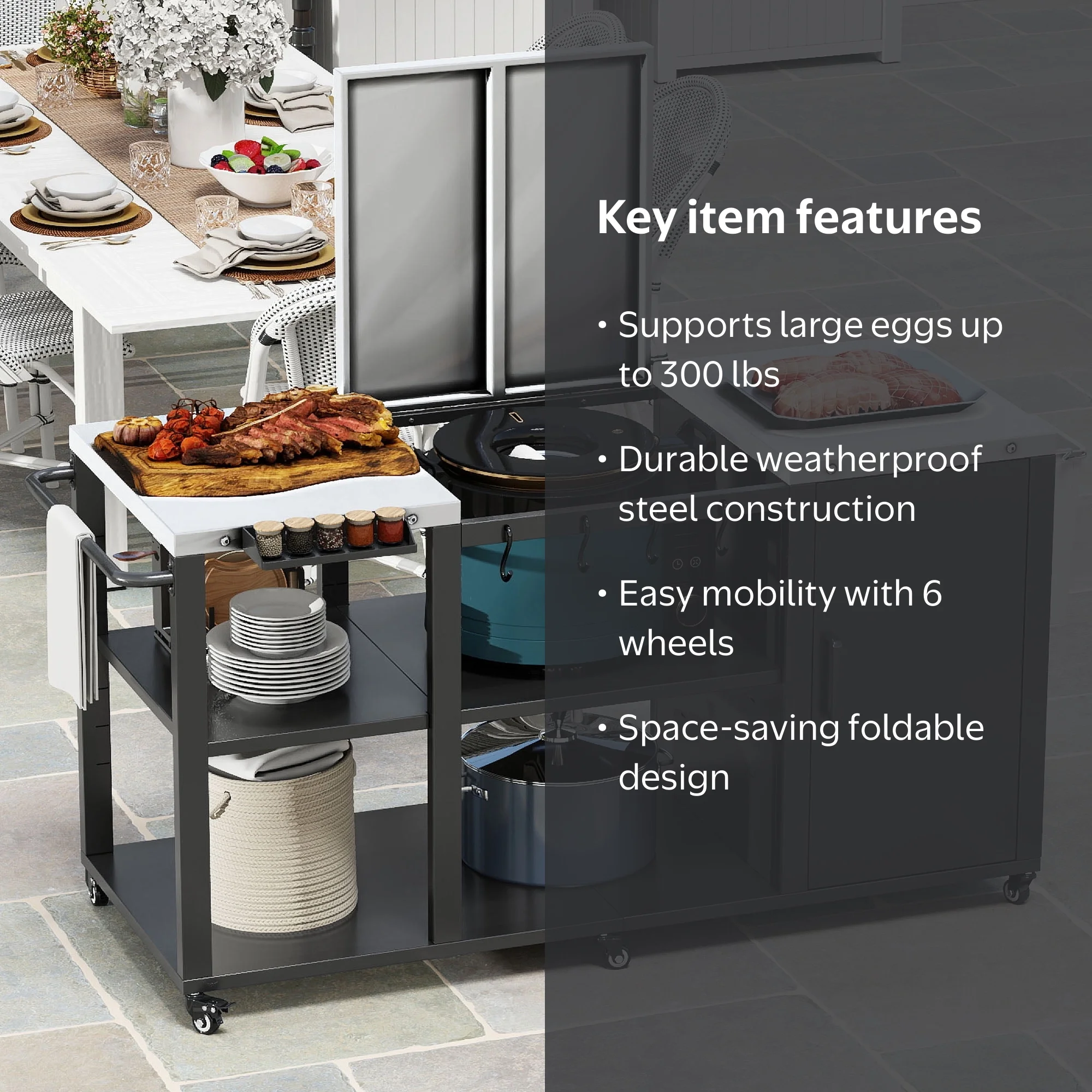 Uforic Grill Cart with Storage Cabinet, Movable BBQ Prep Table