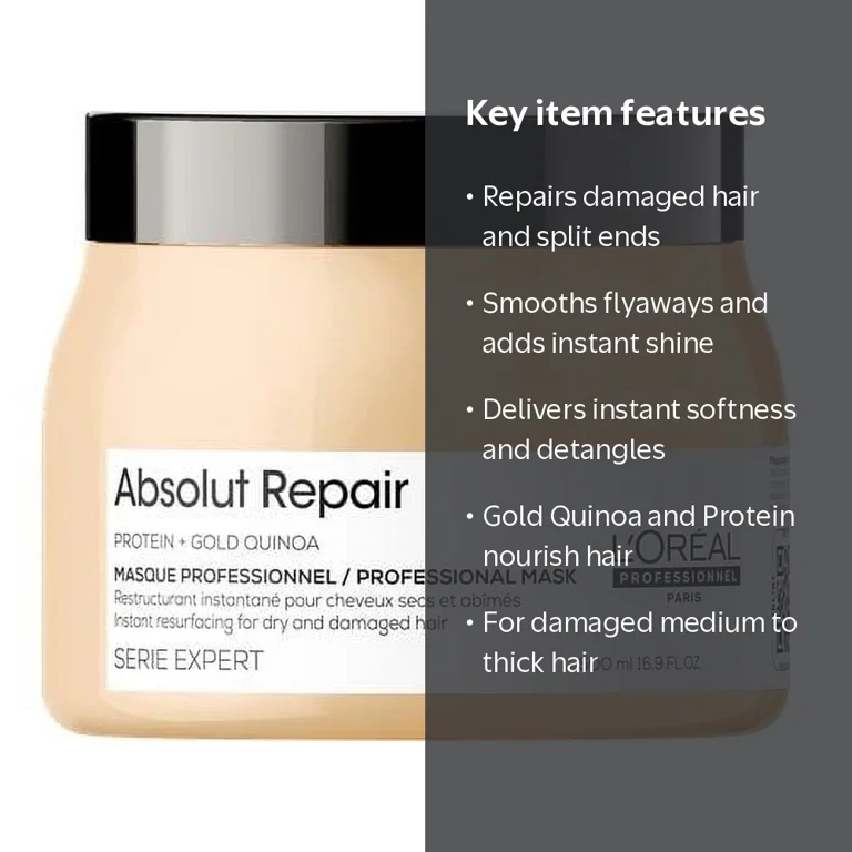 L‚ÄôOr√©al Paris Absolut Repair Hair Mask, Gold Quinoa + Protein