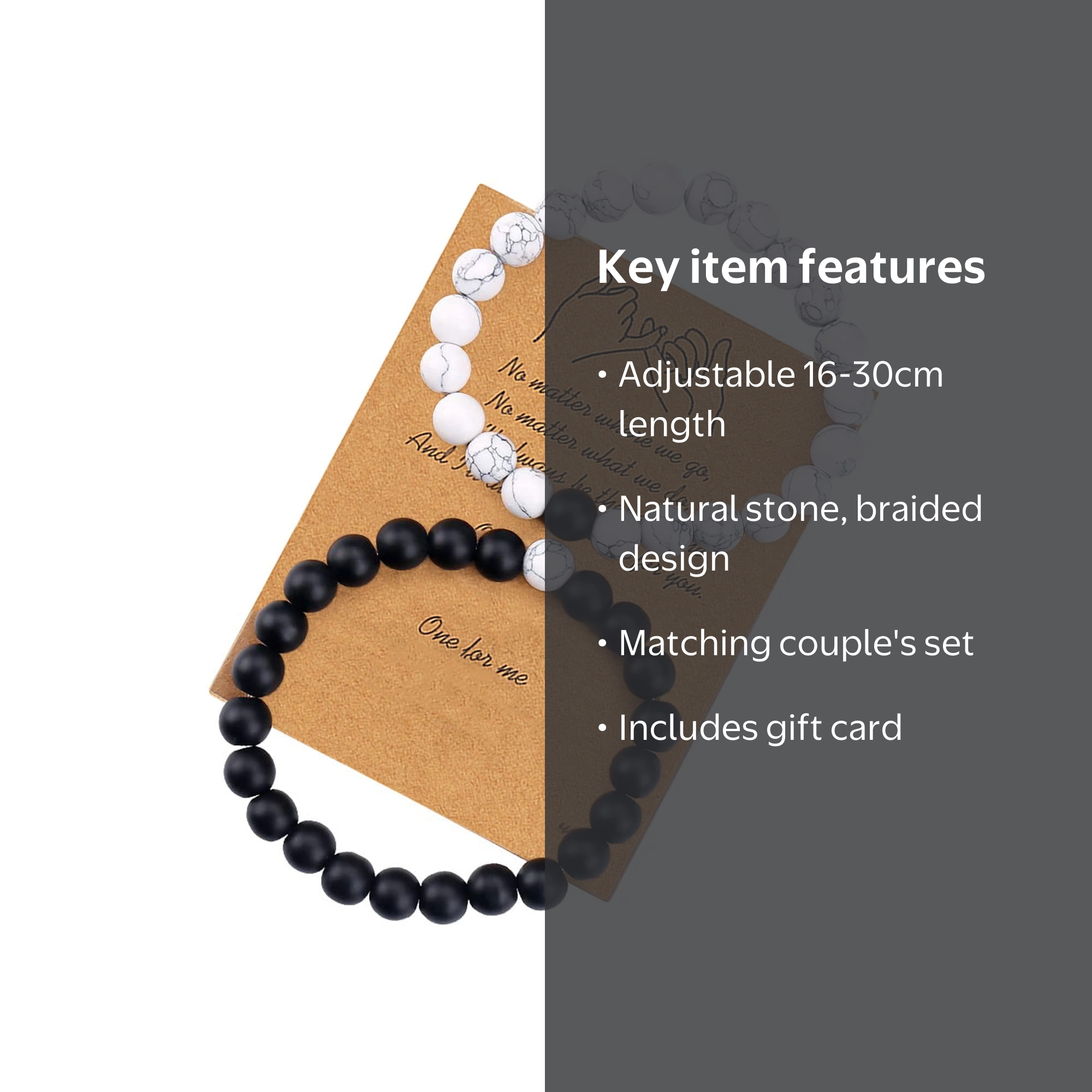 Fdelink Bead Card Bracelet Black and White Friendship Couples