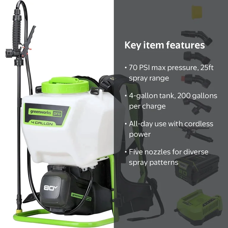 Greenworks Backpack Sprayer, 80V, 4 Gallon, Battery Powered