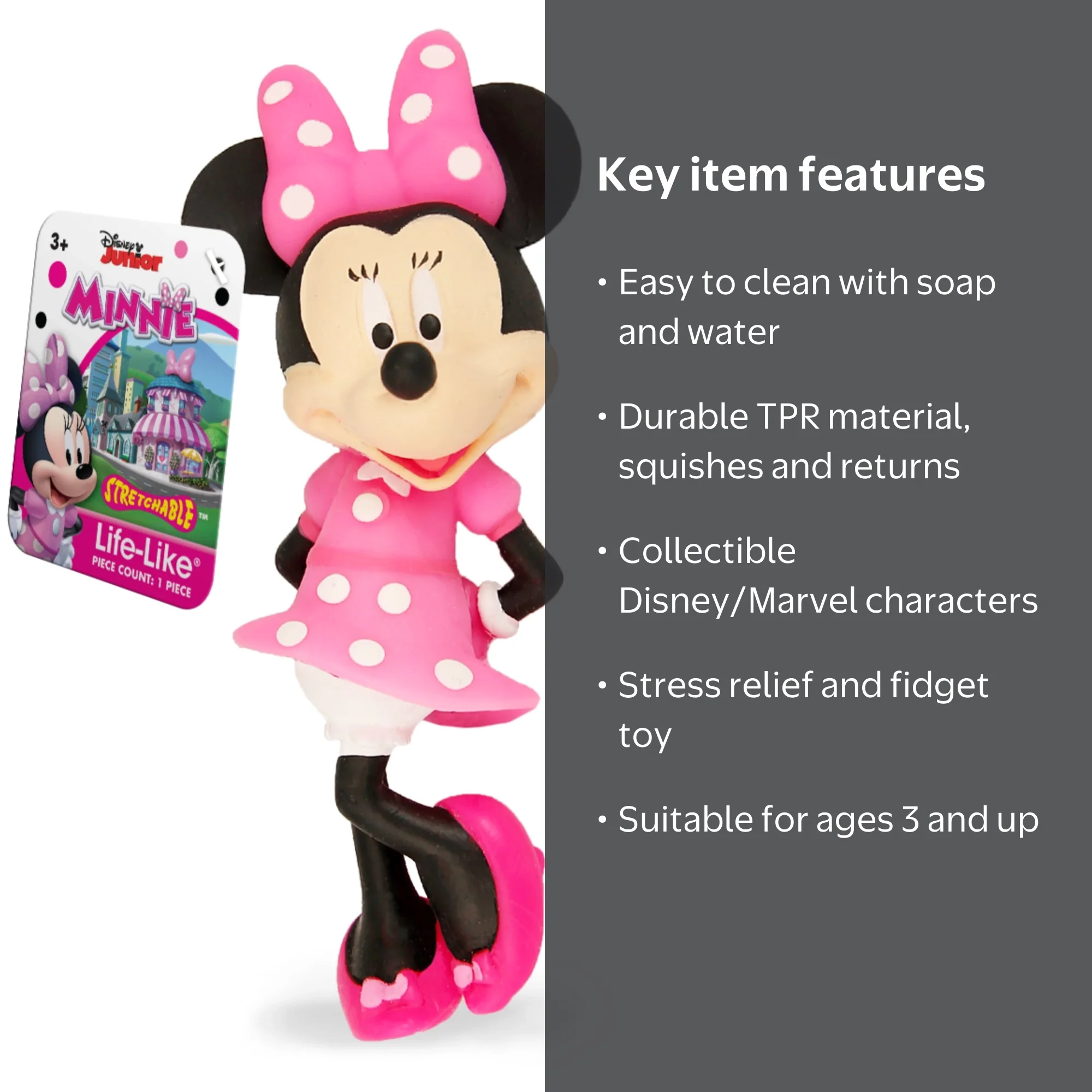 JA-RU Disney Minnie Mouse Life-Like Stretchy Squish Action Toy for