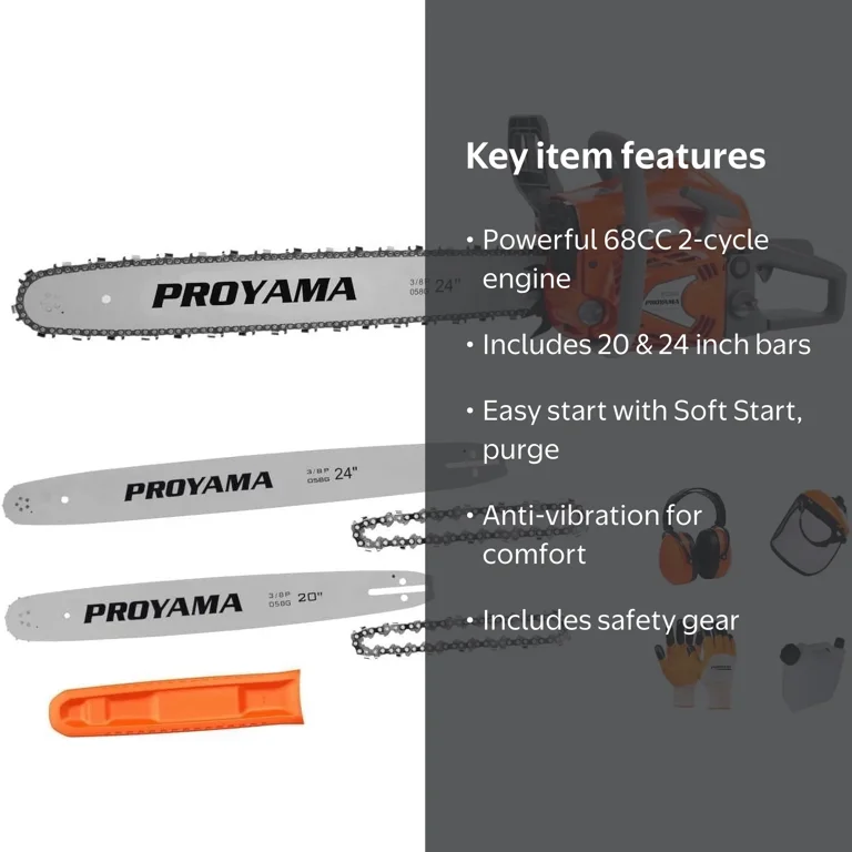 PROYAMA 68CC 2-Cycle Top Handle Gas Powered Chainsaw 24 Inch 20