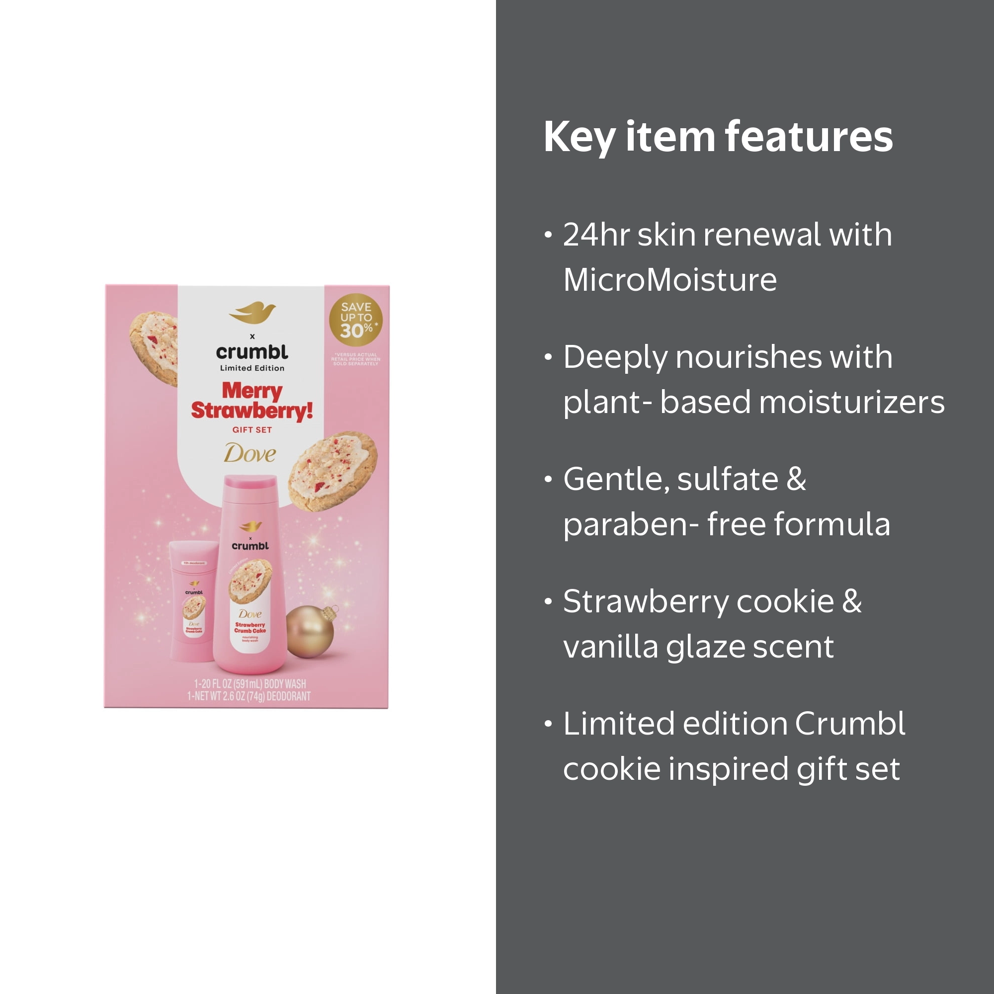 Dove, Body Care Gift Set, Strawberry Crumb Cake, 20 fl oz