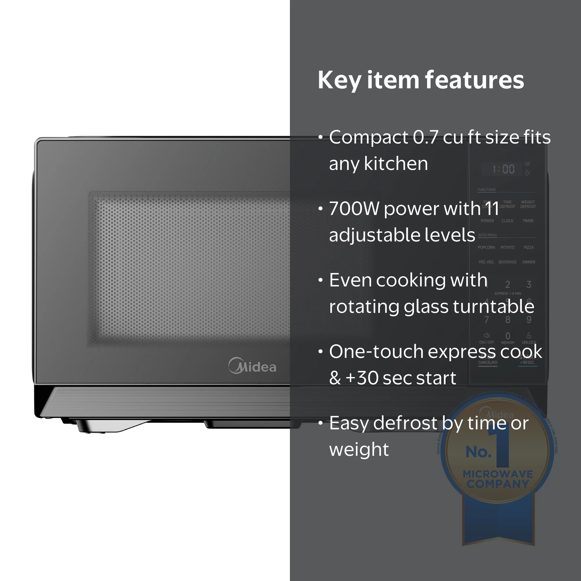 ミィタン★ Midea Countertop Microwave Oven, 0.7 Cu Ft, 700 Watts, 11 Power