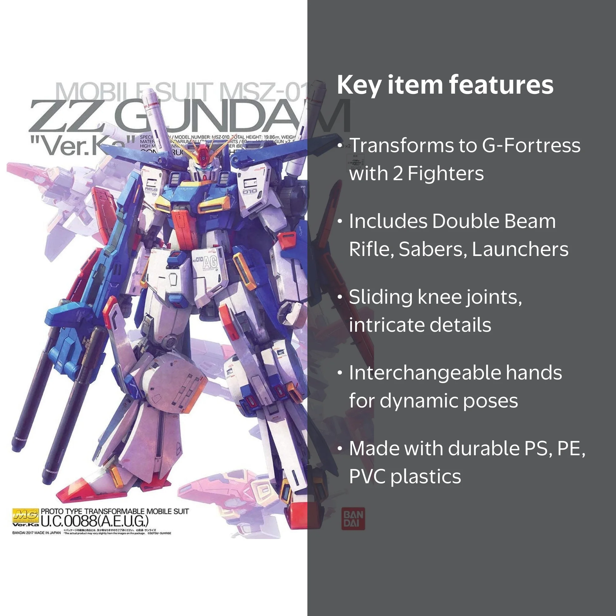Bandai MG 1/100 MSZ-010 ZZ Gundam Ver.Ka Model Kit Toy Build