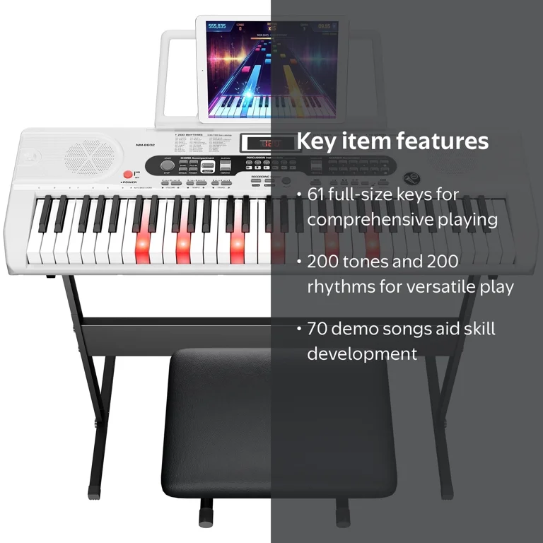 SUGIFT 61 Key Electric Keyboard Piano with Lighted Keys Portable