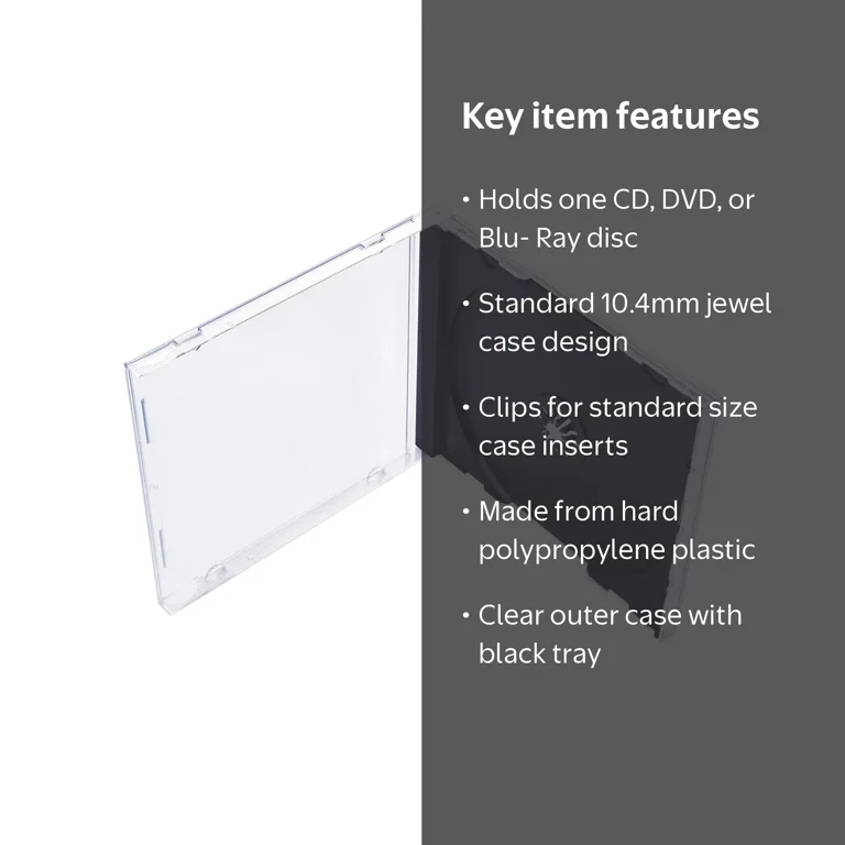 Maxtek Plastic CD/DVD Jewel Case, Standard Single Clear with