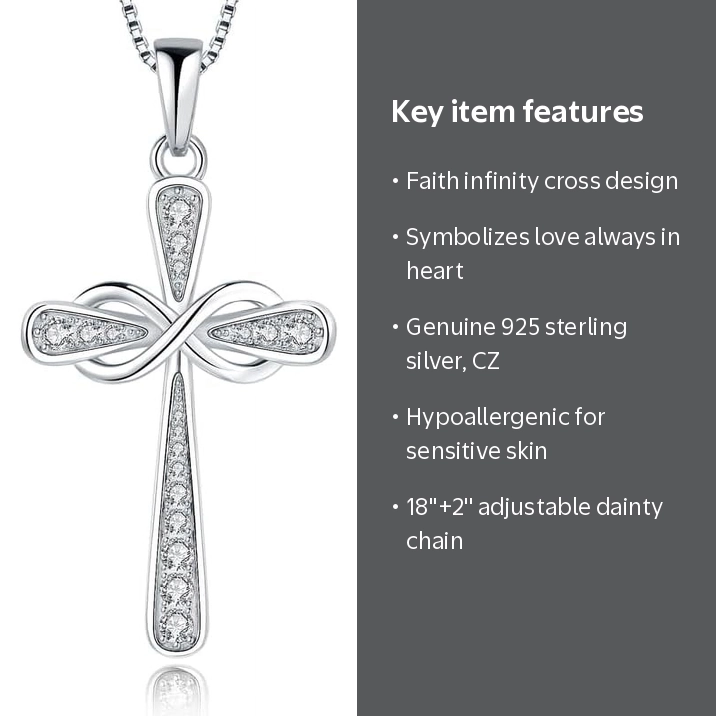 925 Sterling Silver Cross Necklace for Women Big Faith Infinity
