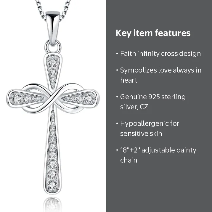 925 Sterling Silver Cross Necklace for Women Big Faith Infinity