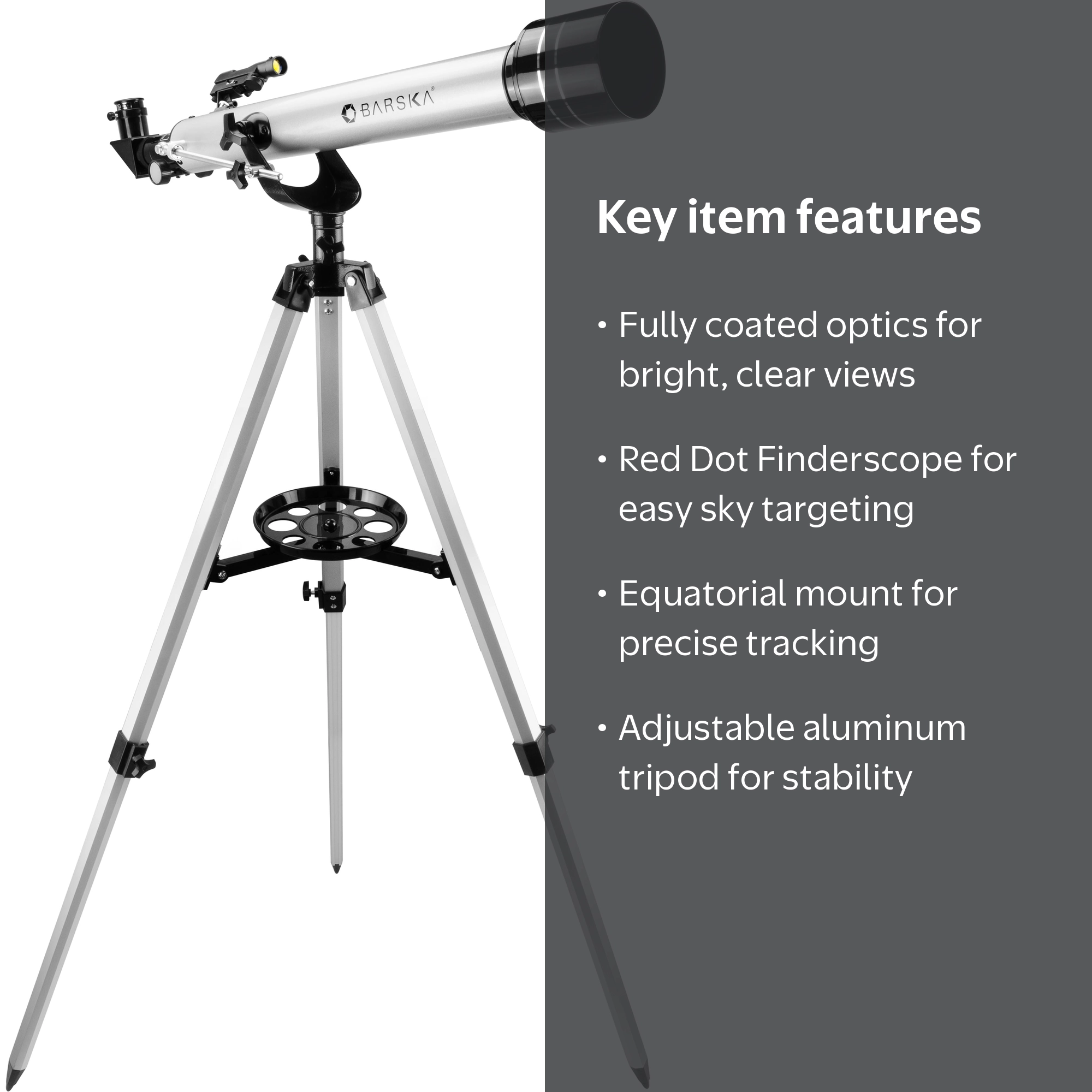 525 Power, 70060 Starwatcher Refractor, AZ, Silver, Red Dot