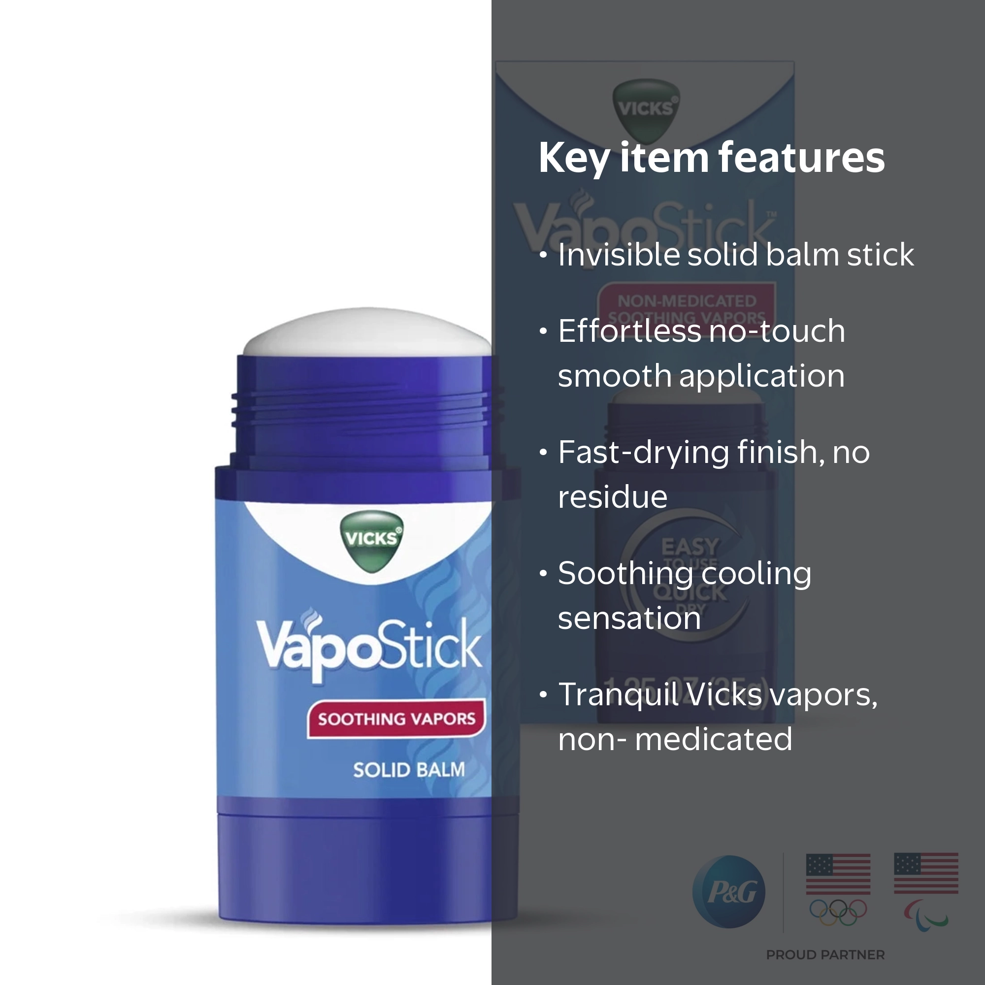 Vicks VapoStick Invisible Solid Balm for Sinus Relief, Non