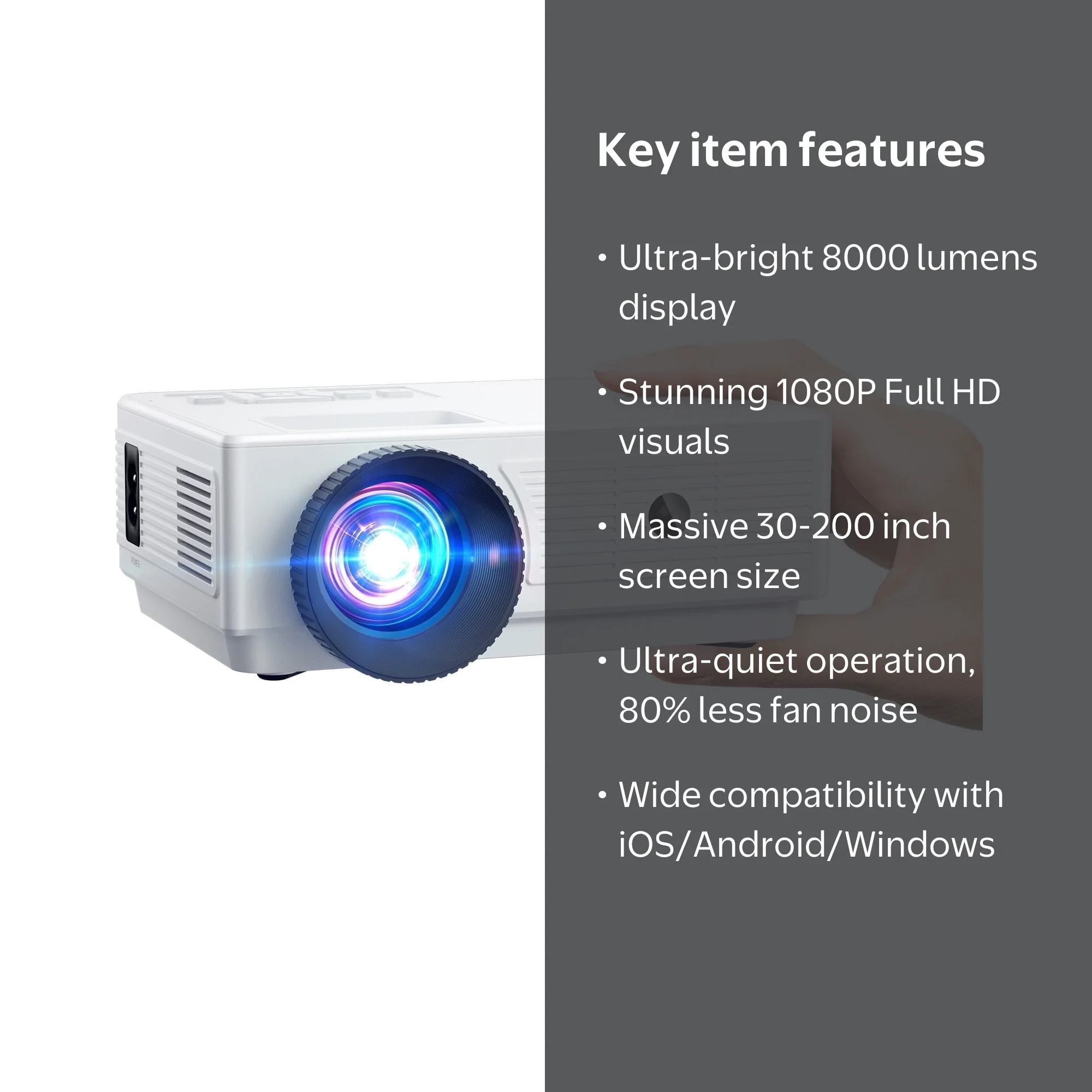 Free Shipping! ELEPHAS Mini Projector 1080P Portable HD 200-inch