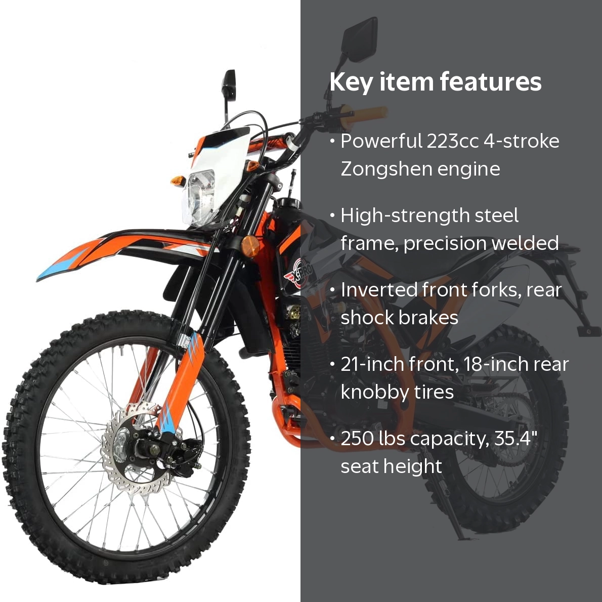 X-Pro Titan DLX 250cc Power Motorcycle, Adult Gas Dirt Bike, 21