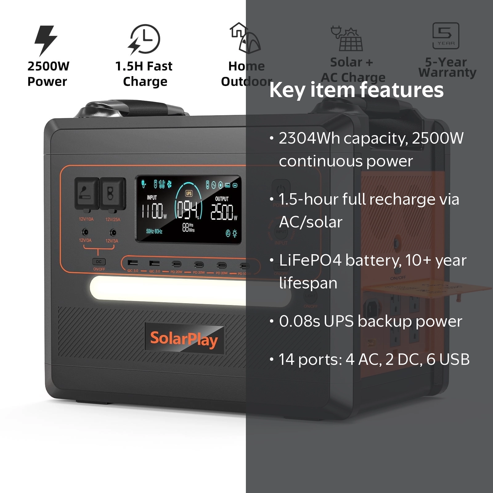 SOLARPLAY, Portable Power Station, 2304Wh, 2500W Peak - Walmart.com