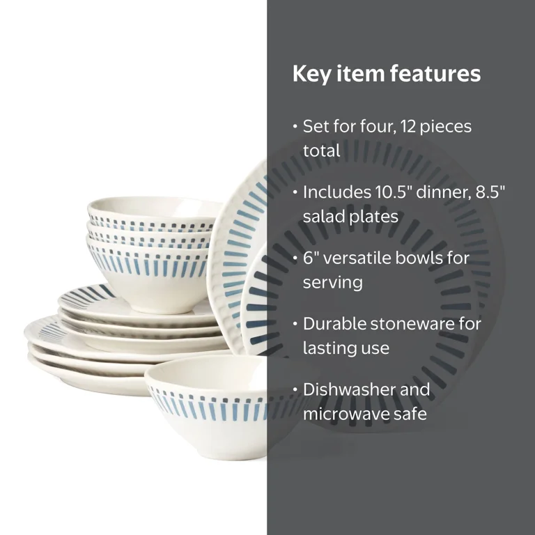 Oneida Entertain 365 12-Piece Artisanal Stoneware Dinnerware Set