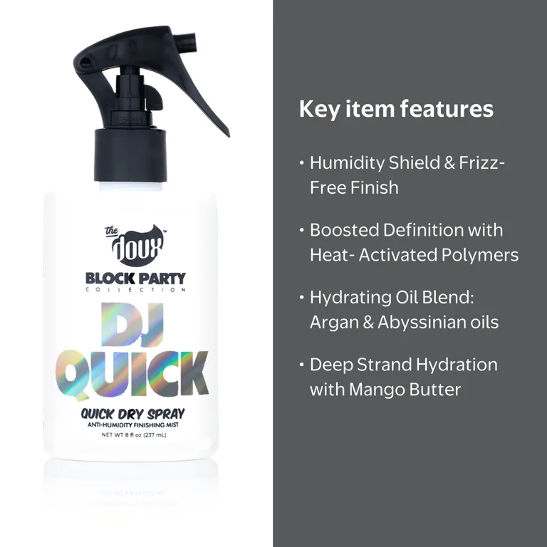 The Doux Block Party DJ Quick Dry Spray, All Hair Types, 8 oz, 1