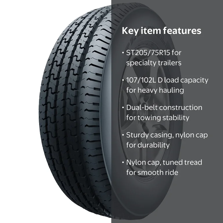 Triangle TR653 Durable Performance Trailer Tire, 205/75R15 107