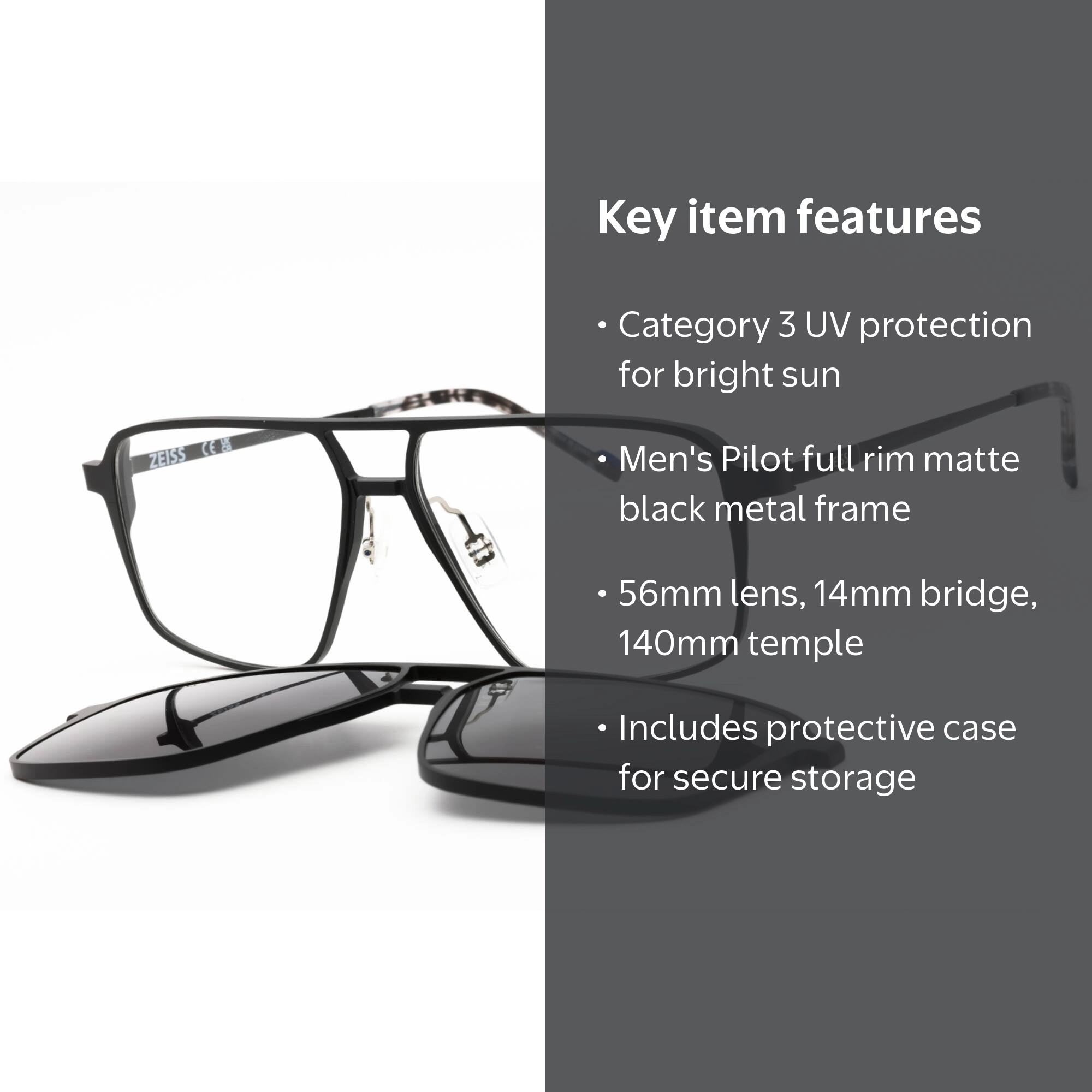 ZEISS sunglasses ZS23123SLP MALE 56/14/140 002 MATTE BLACK