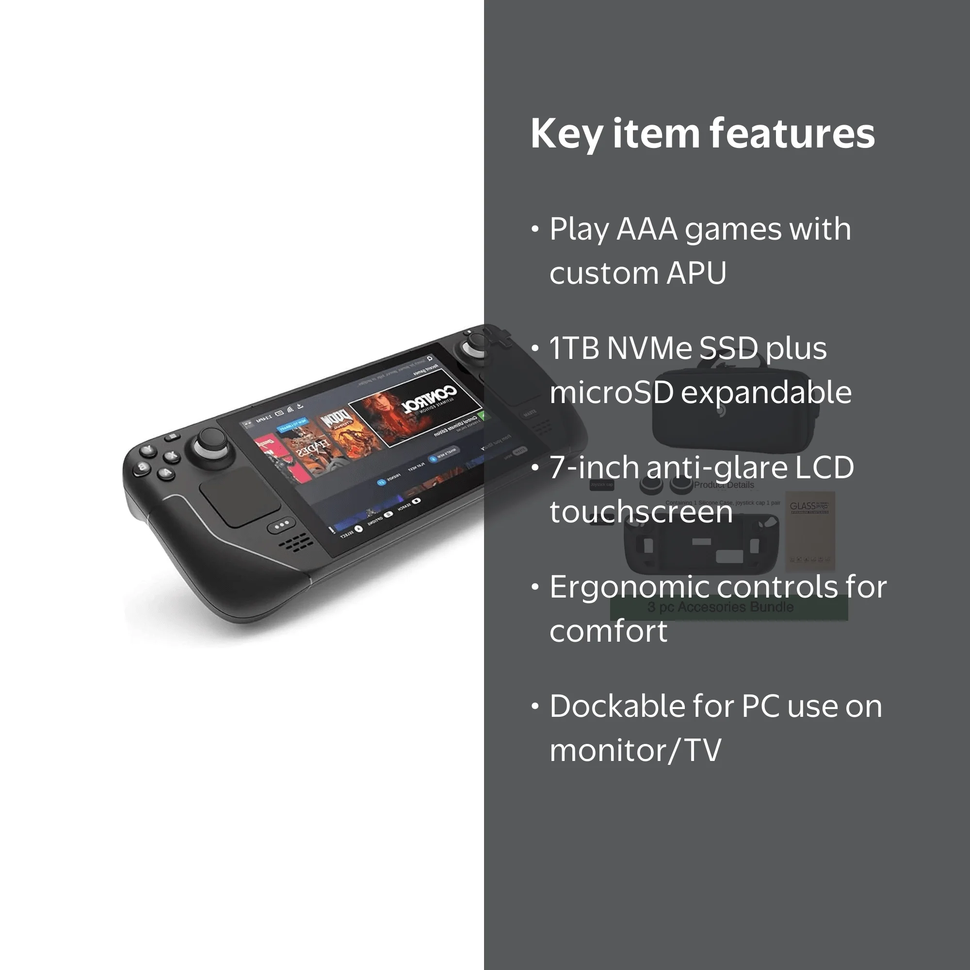 Valve Steam Deck 1TB Upgraded Handheld Gaming Console with Carring