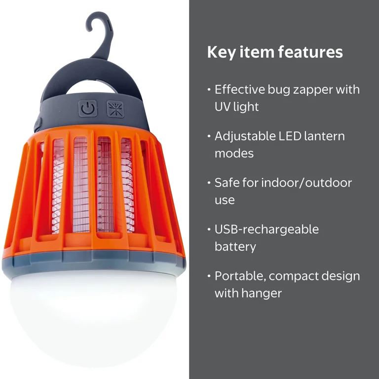 Ozark Trail Bug Zapper LED Lantern Rechargeable Battery Orange