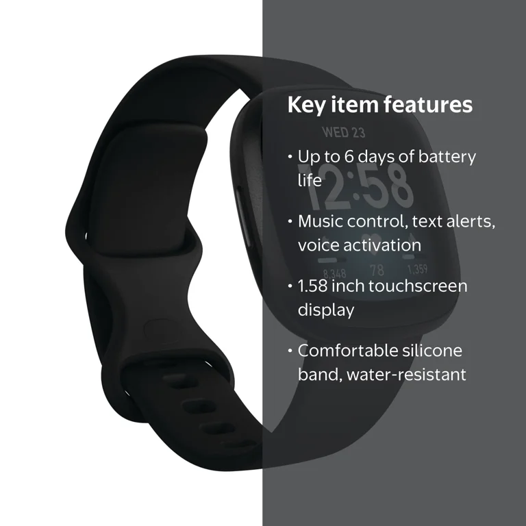 Fitbit Versa 3 Black Health & Fitness Smartwatch with Aluminum