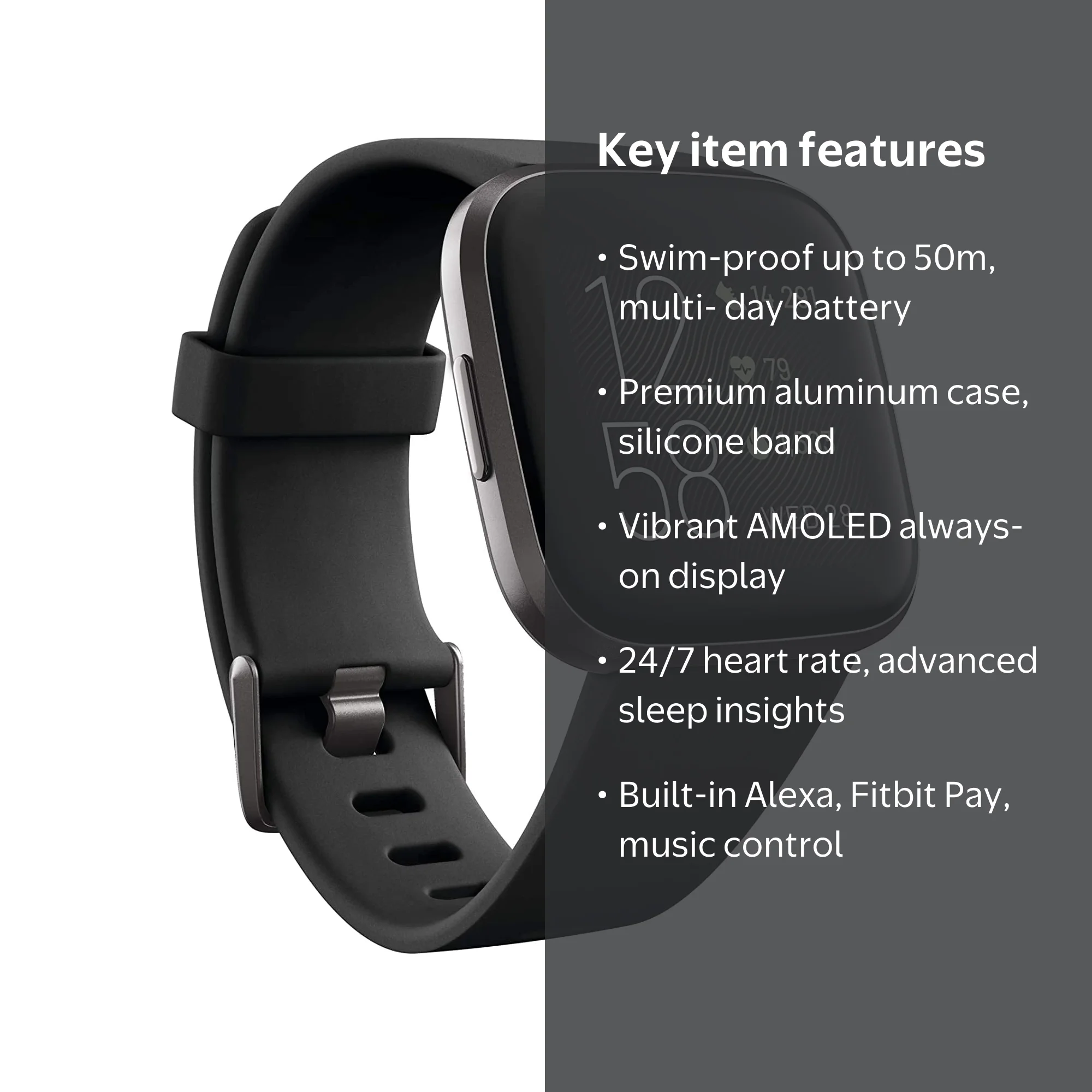 Fitbit Versa 2 Smartwatch, Health and Fitness Tracking, Black