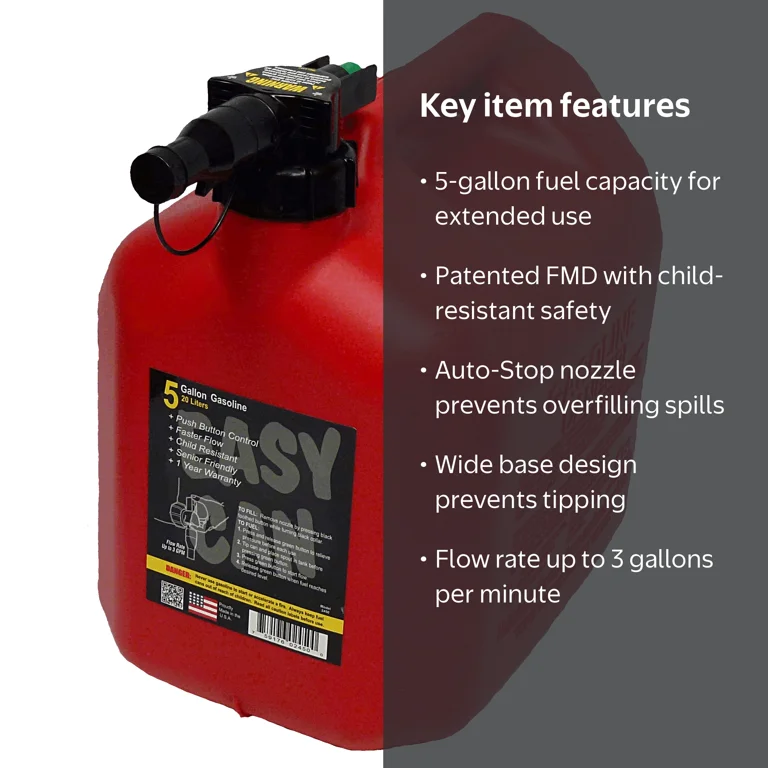 Easy Can 5 Gallon Gas Can with Flame Mitigation Device and Auto