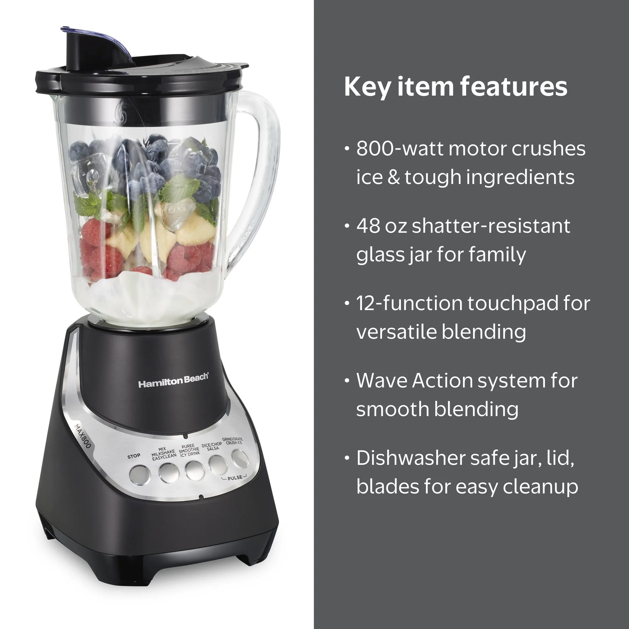 Hamilton Beach Wave Action Blender for Kitchen, 48 oz Jar for