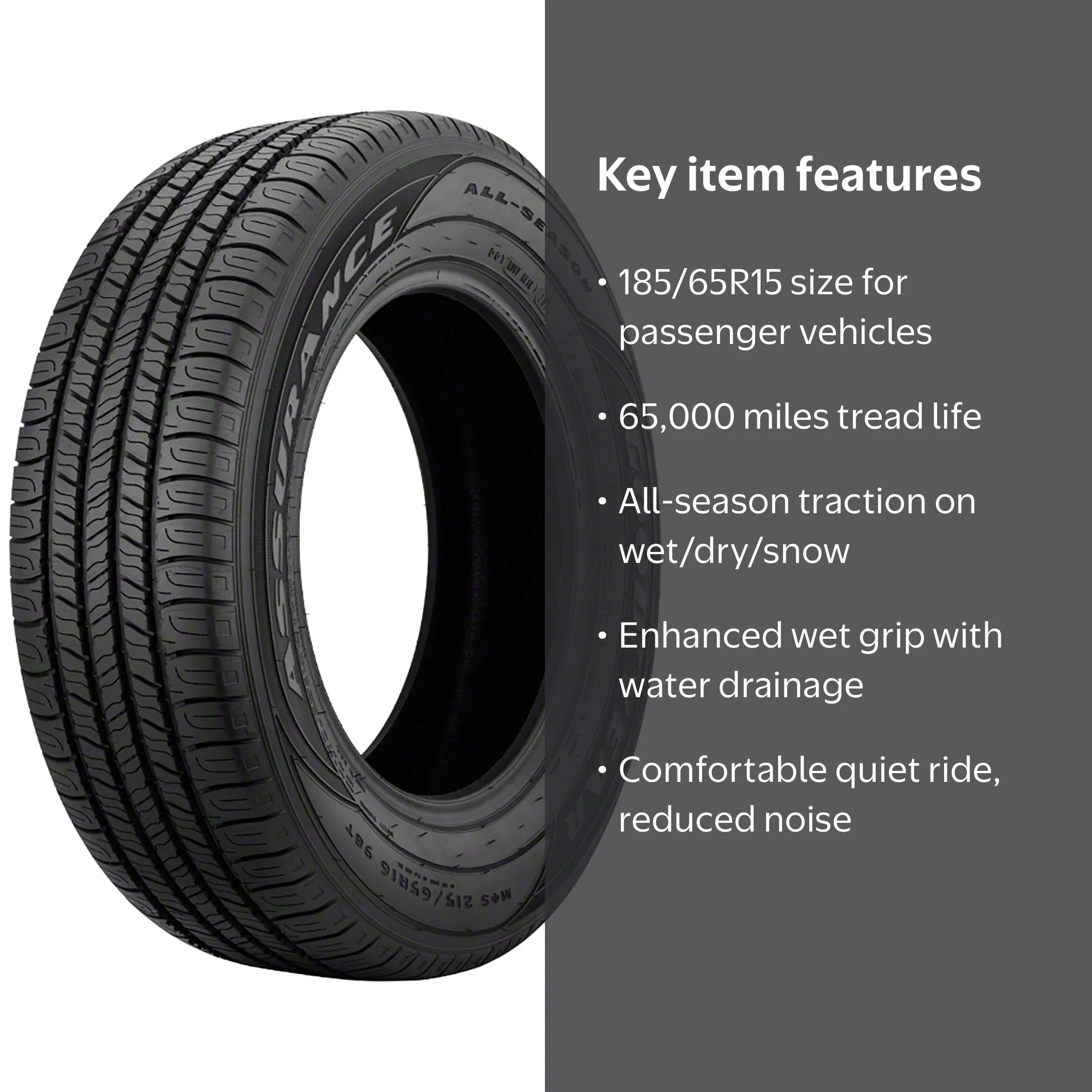 Goodyear Assurance Tires (Set of 4, 185/65R15 88T), 65000 Mile