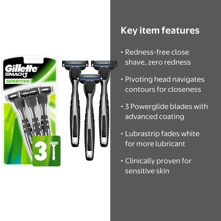 Gillette Mach3 Sensitive 3ct Disposable Razor with Pivoting Head