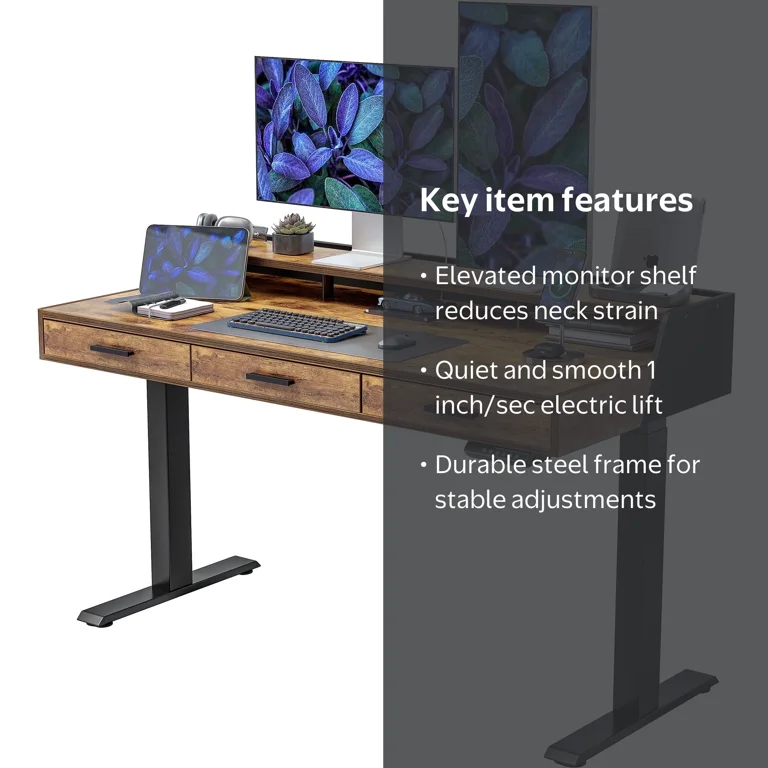 Fezibo, Electric Standing Desk, 55 inches, Red with 3 drawers