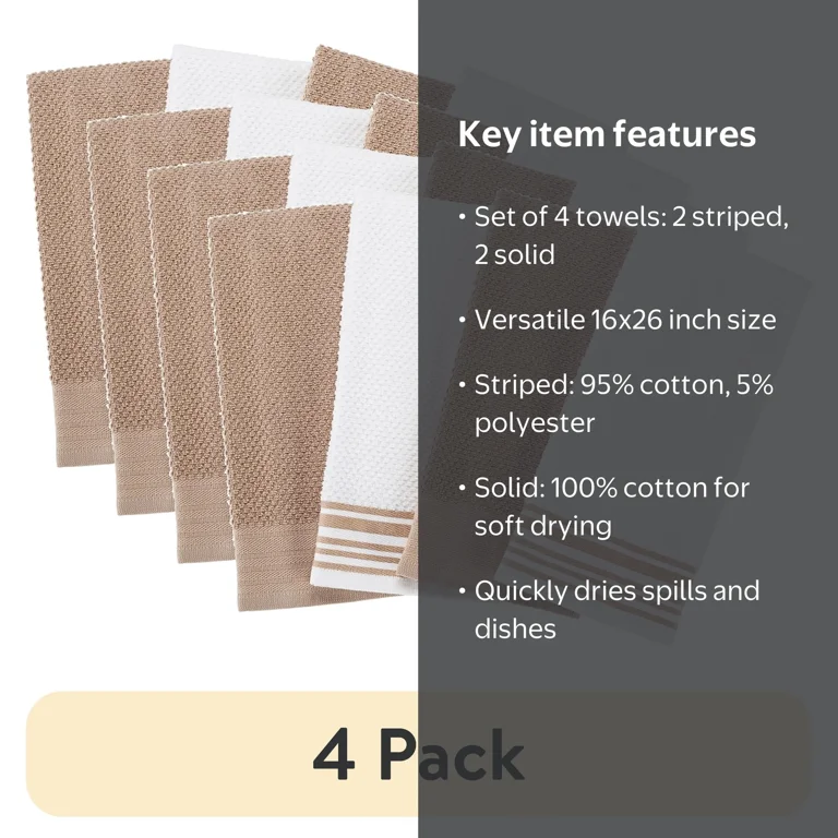 4 pack) Mainstays 4-Pack 16”x26” Woven Kitchen Towel Set