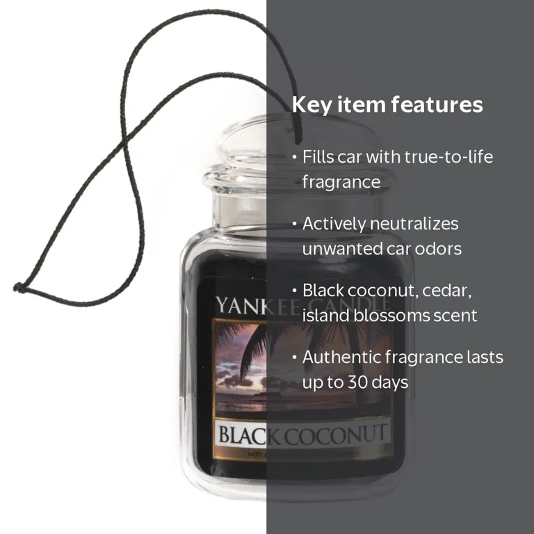 2 pack) Yankee Candle Car Jar Ultimate Black Coconut Scent, Hanging Car Air Freshener, 1 Count