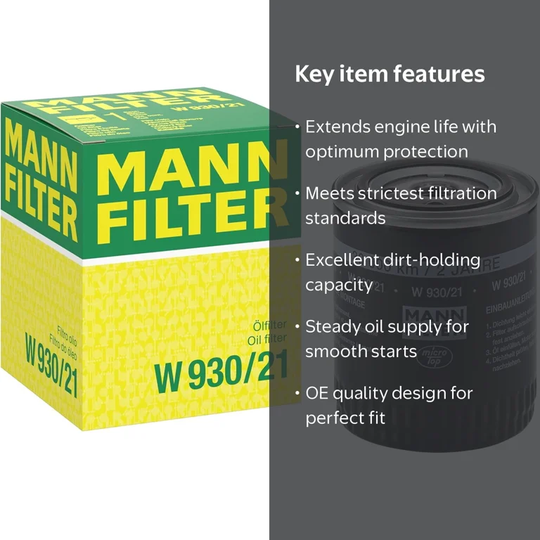 Mann-Hummel W 930/21 Spin-On Oil Filter for Audi & Volkswagen, OEM