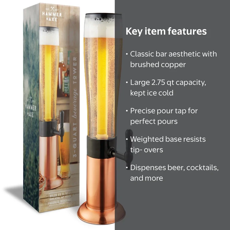 Hammer + Axe Beer Tower Drink Dispenser with Pro-Pour Tap and
