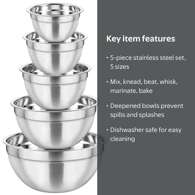 Coliware Stainless Steel Mixing Bowls Set, 5 Pack Nesting Prep