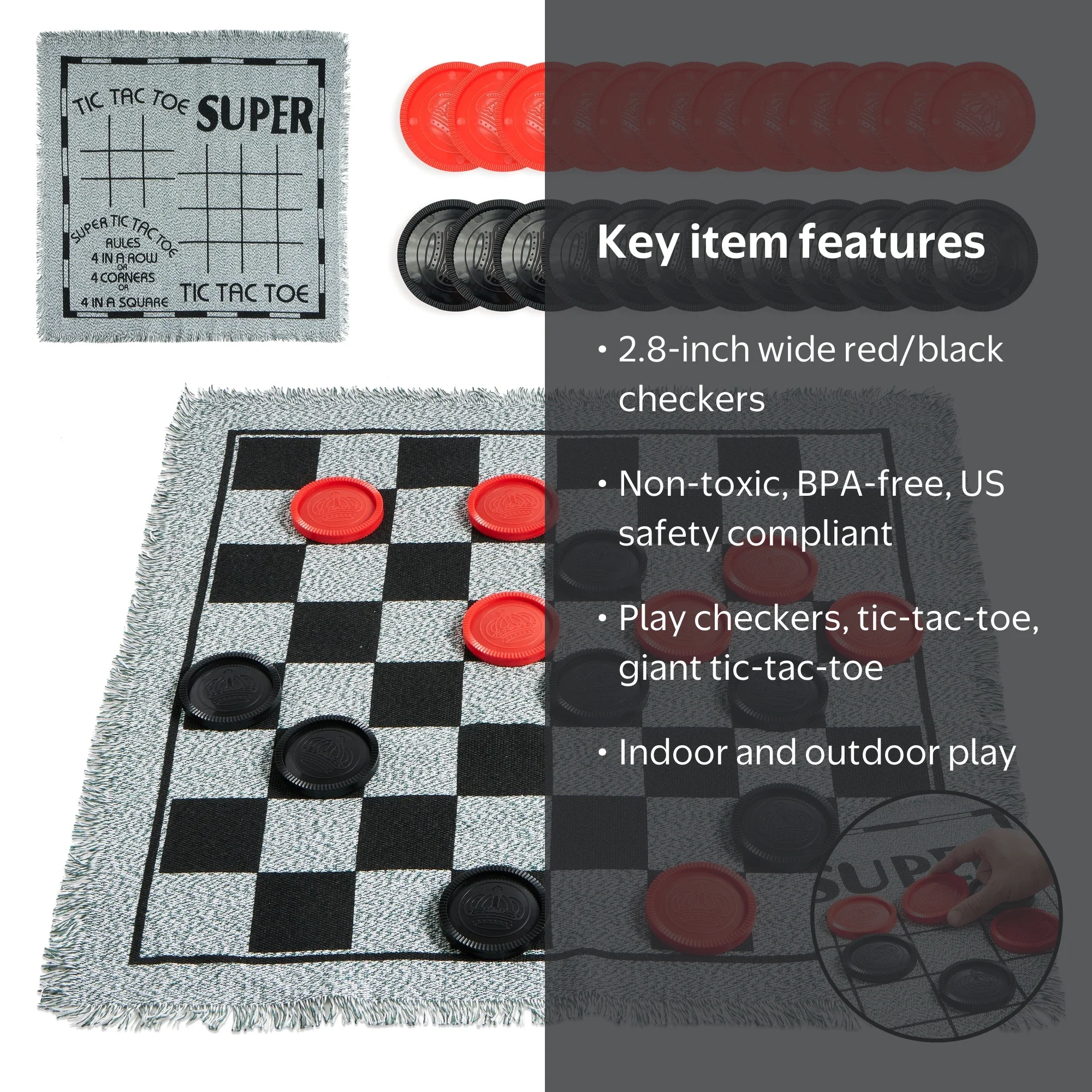 Joyfy, Giant Checkers and Tic Tac Toe Game, 24 Big Pieces