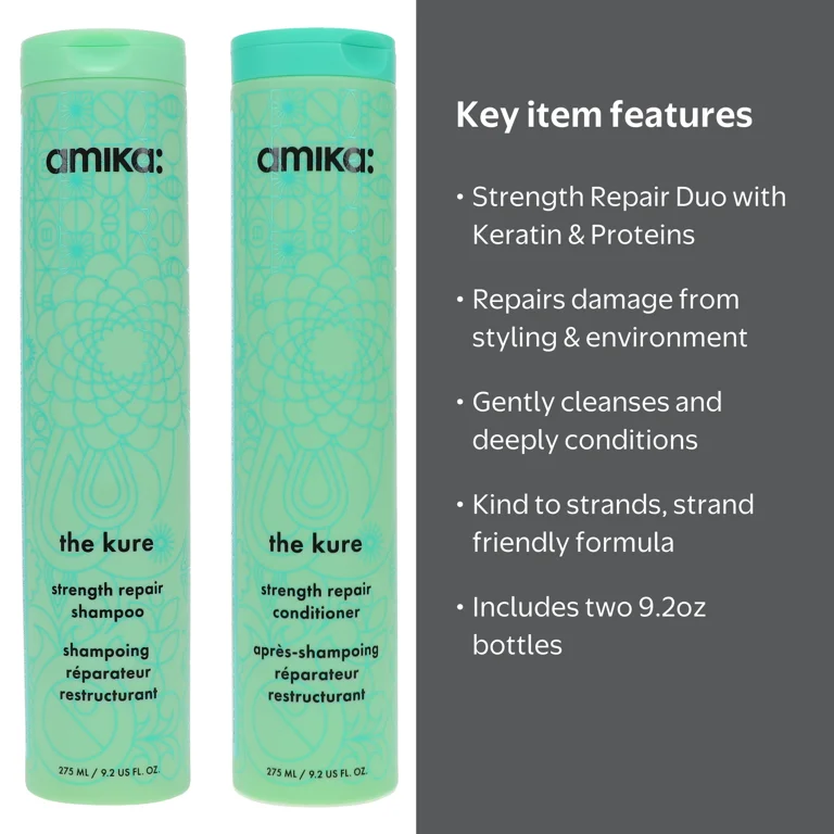 Amika The Kure Strength Repair Shampoo 9.2 oz & Conditioner 9.2 oz