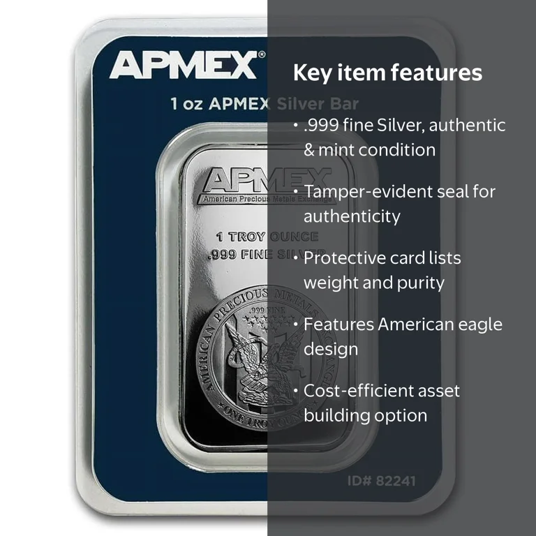 APMEX 1 oz Silver Bar, .999 Fine Silver, Tamper-Evident Packaging