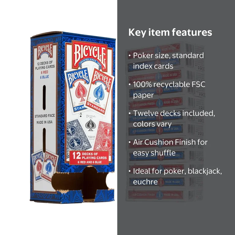Bicycle Standard Playing Cards 12 Pack Poker Size Assorted Colors