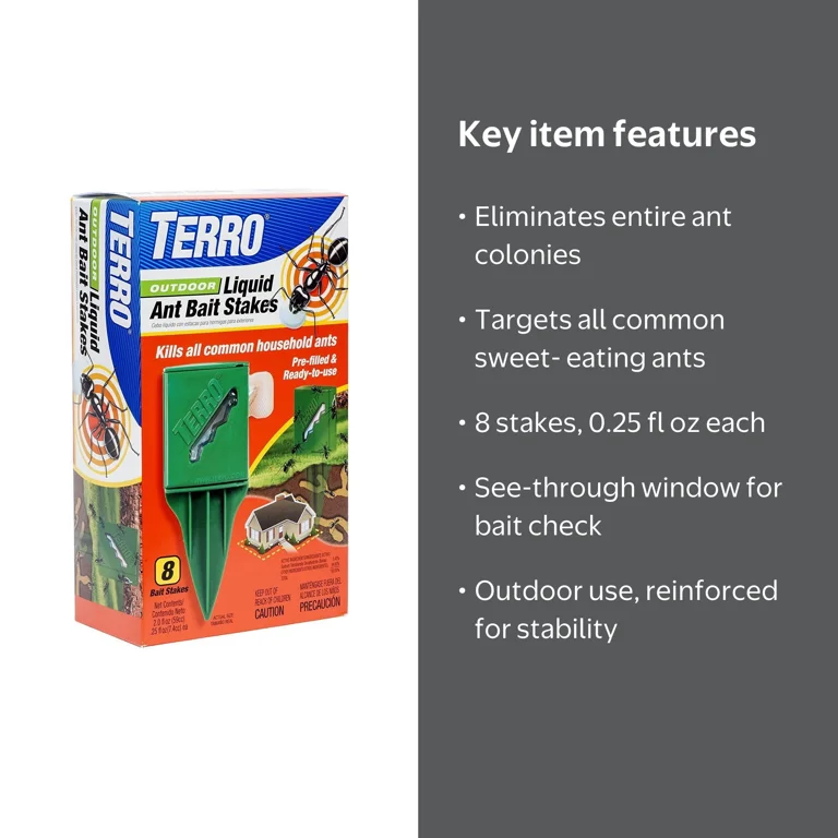 TERRO T1812 Household Outdoor Liquid Ant Killer Bait Stakes - 8