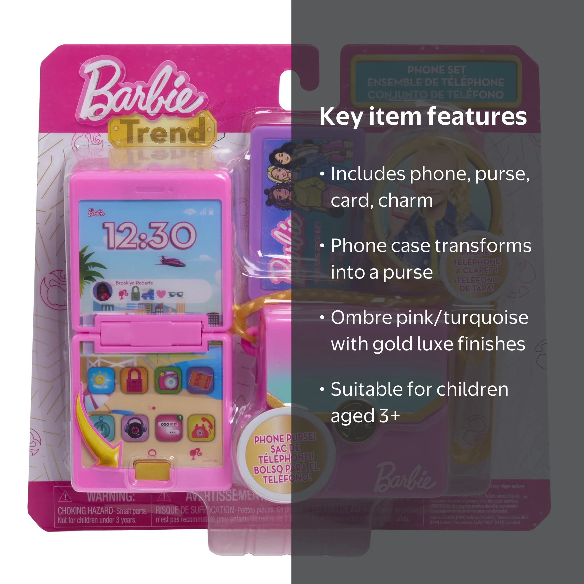 Barbie, Trend Lights and Sounds Phone Set, 4-pieces, Kids Ages 3+