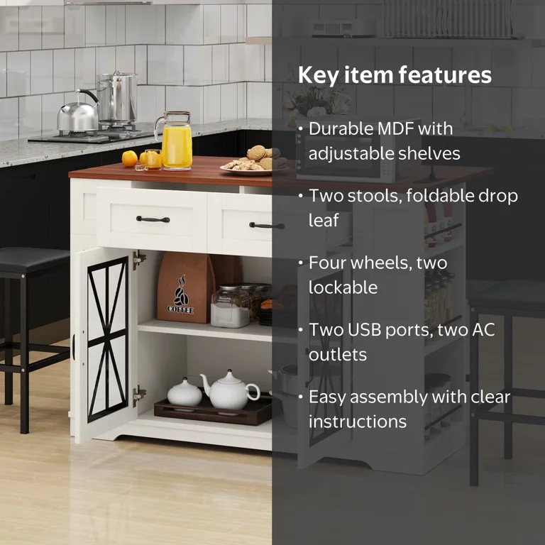 Uforic Kitchen Island Table with Seating & Drop Leaf, Kitchen