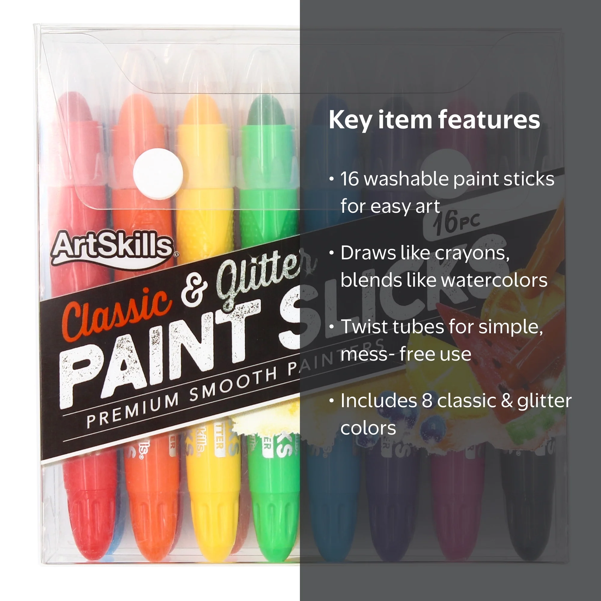ArtSkills Coloring Washable Tempura Paint Stick Slicks, 16ct