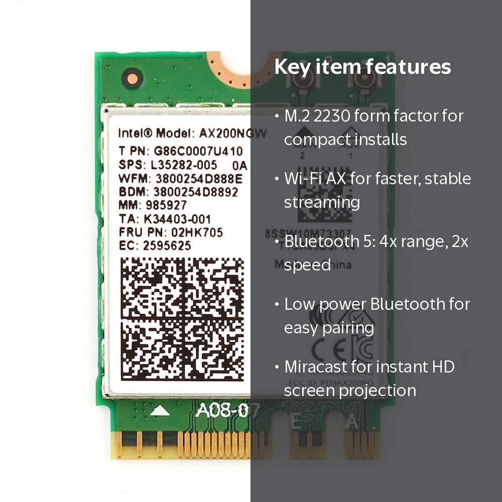 Intel AX200NGW Wi-Fi 6 M.2 カード 5枚セット Intel AX200.NGWG.NV WI-FI 6 AX200 M.2 2230 Network Card - Walmart.com