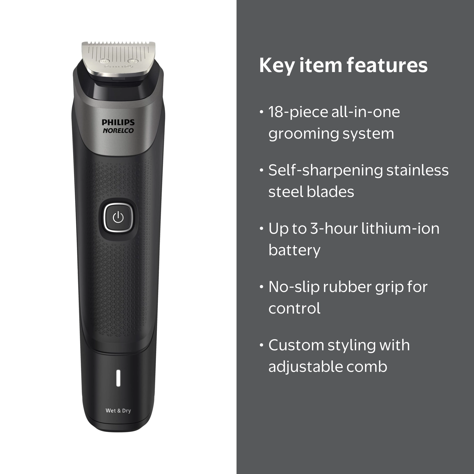 Philips Norelco, Multigroom Series 5000, 18-piece, Silver