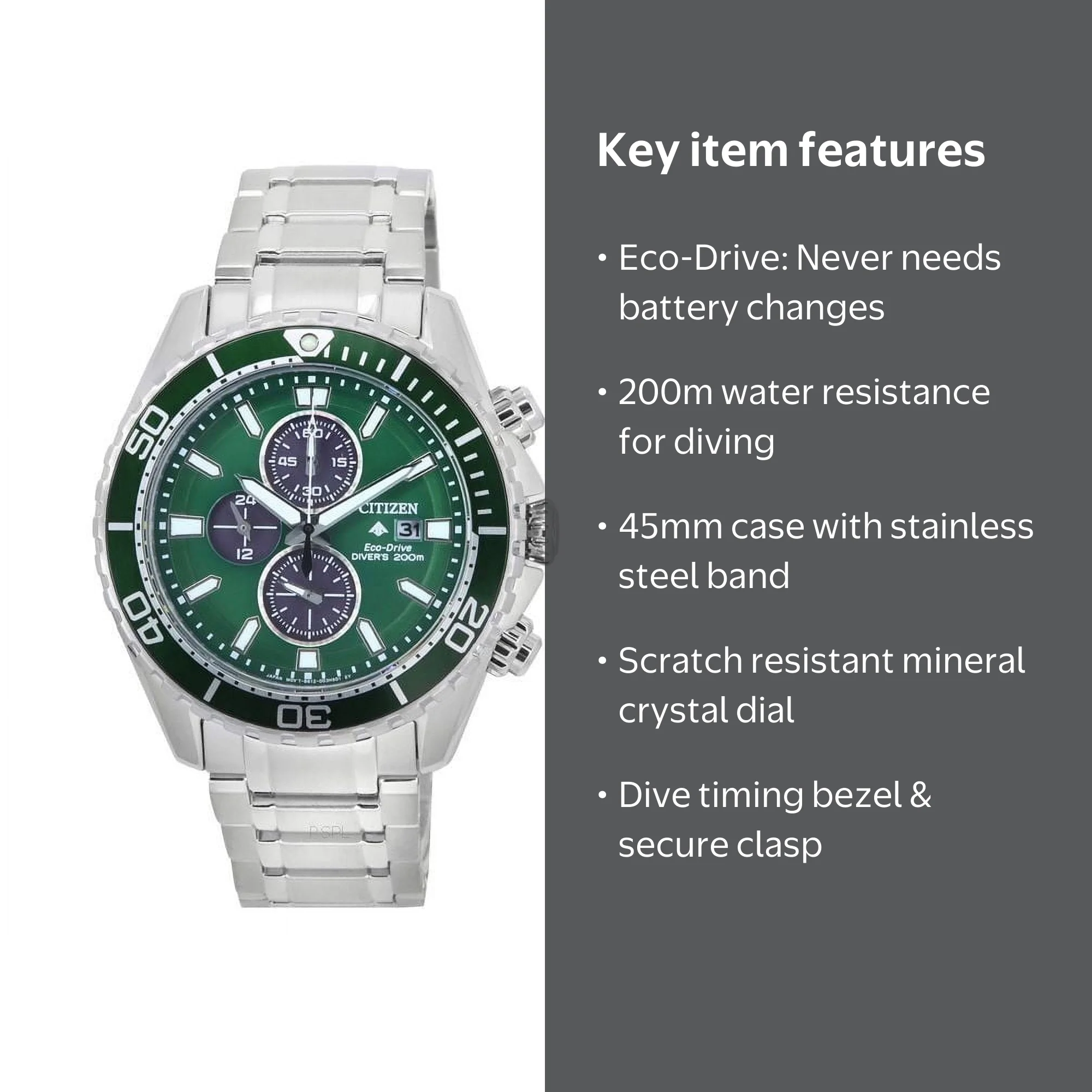 Citizen Promaster Dive Chronograph Eco-Drive Green Dial Men's