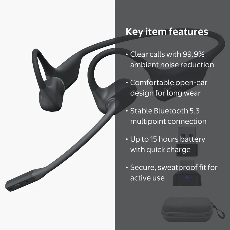 NUROUM OpenEar Pro 2 Bluetooth Noise Reduction Headphones with Mic