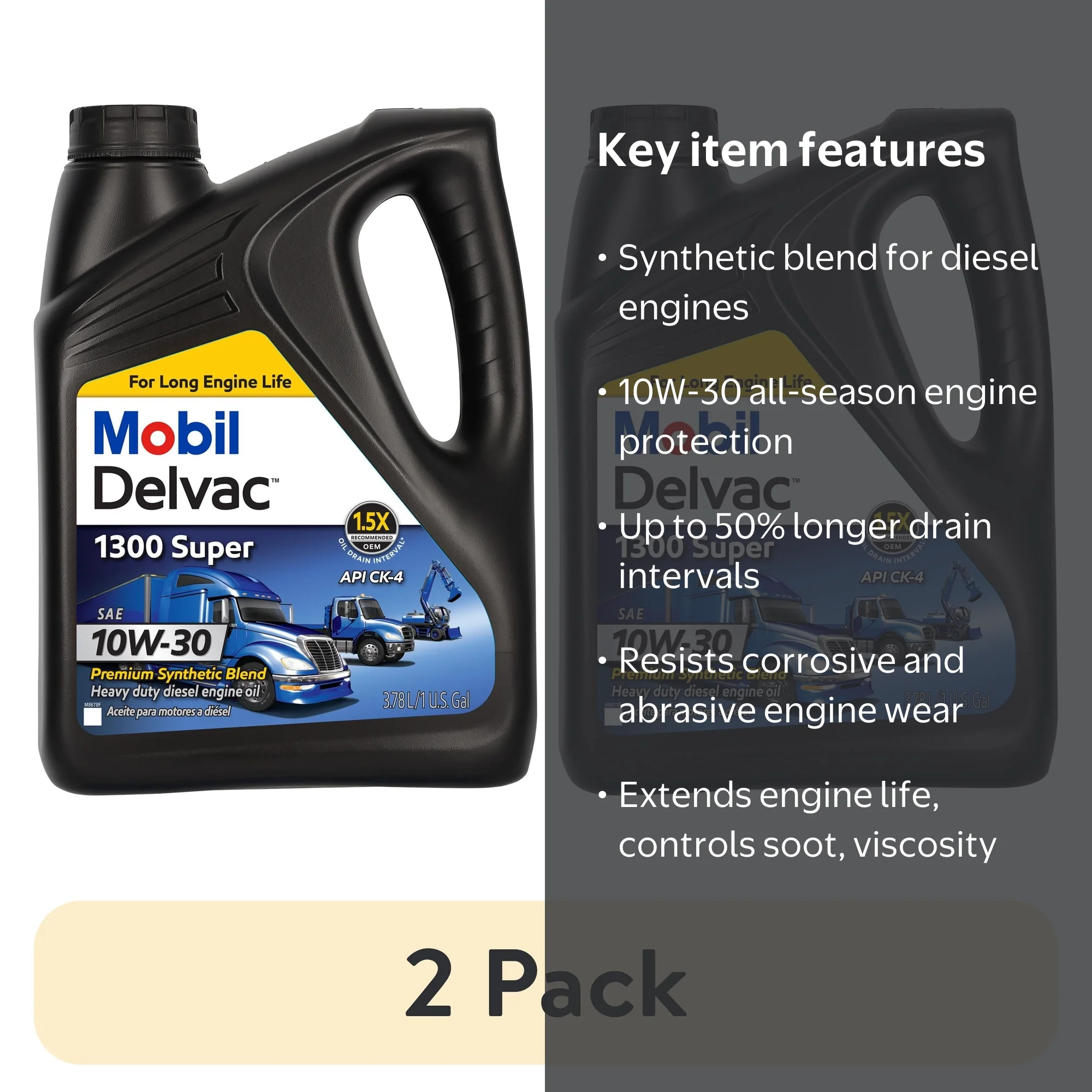 2 pack) Mobil Delvac 1300 Super Heavy Duty Premium Synthetic Blend